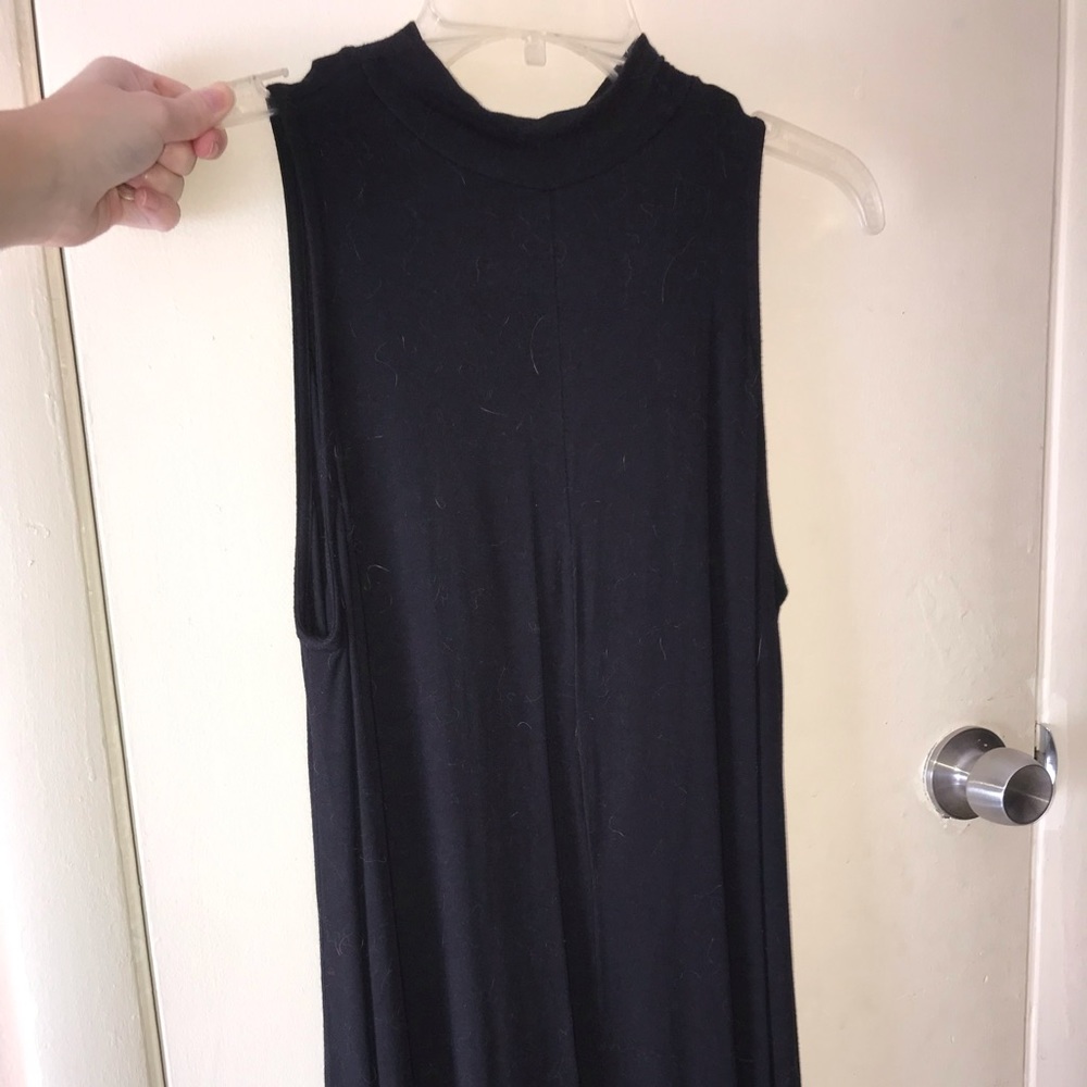 Solid black mock neck tank top dress